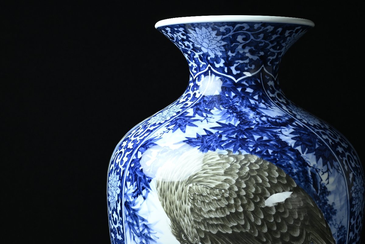 Large Japanese Blue & White Eagle Dragon Vase — Signed Studio Work — 61 cm Porcelain Floor Vessel