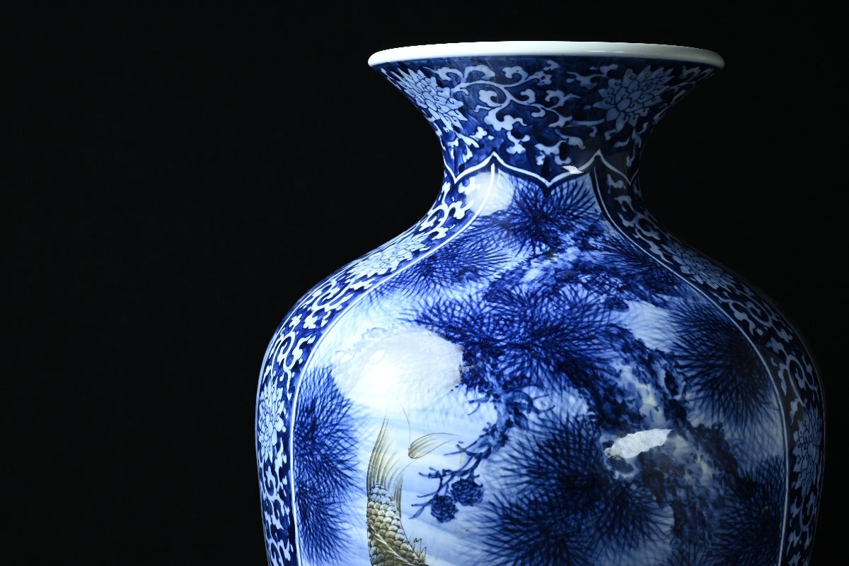 Large Japanese Blue & White Eagle Dragon Vase — Signed Studio Work — 61 cm Porcelain Floor Vessel