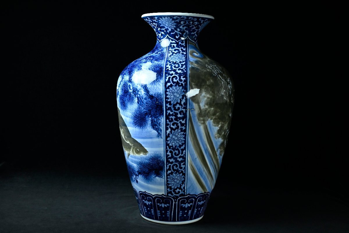 Large Japanese Blue & White Eagle Dragon Vase — Signed Studio Work — 61 cm Porcelain Floor Vessel