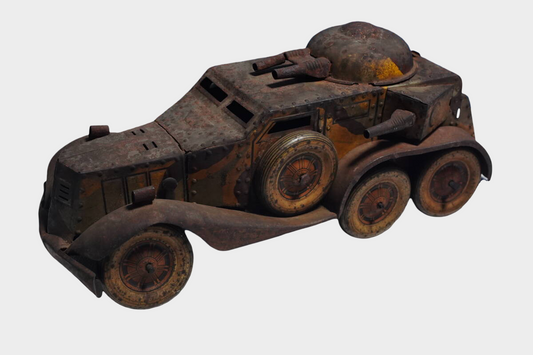 Large Japanese Tin Armored Vehicle Camouflage Toy Prewar Showa Era 35cm Friction