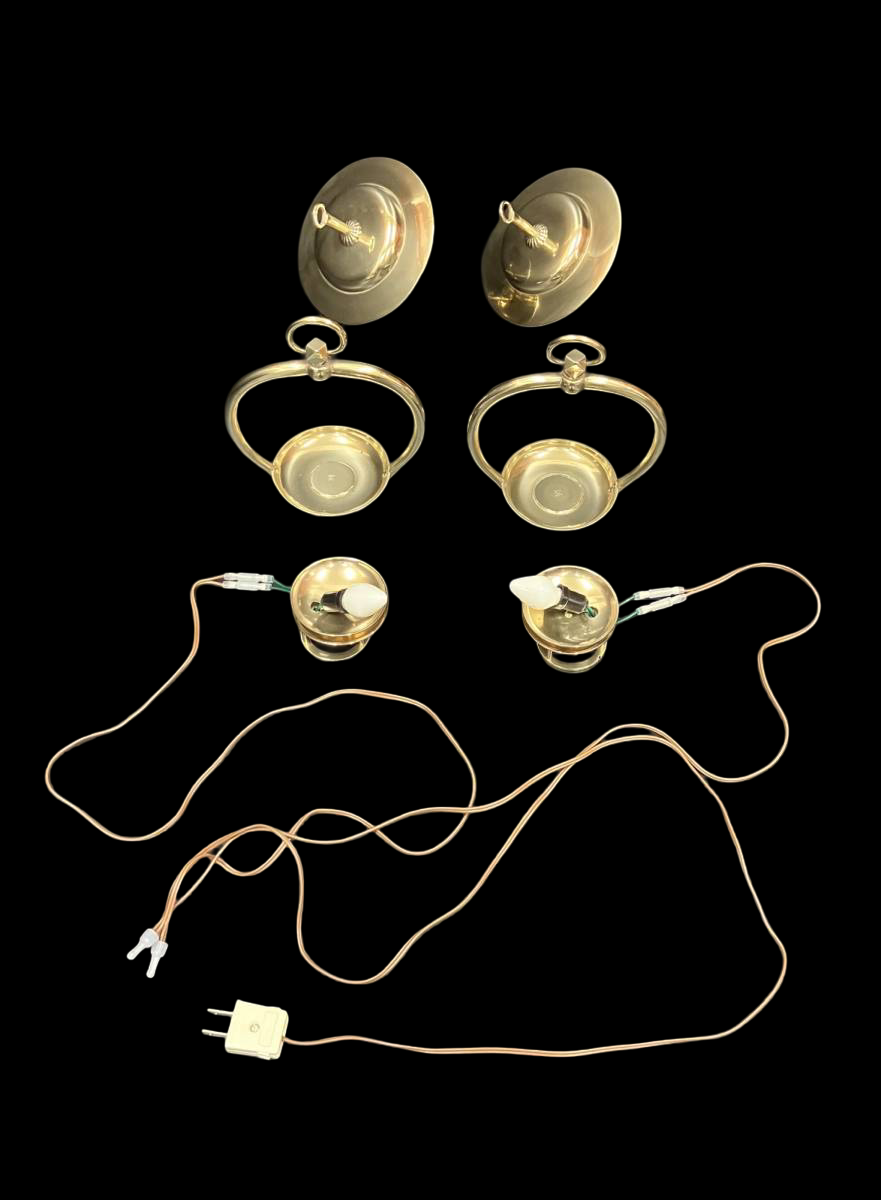 Gilt Temple Hanging Lanterns (Pair) — Tiered Rintō‑Style Electric‑Converted Buddhist Altar Lights