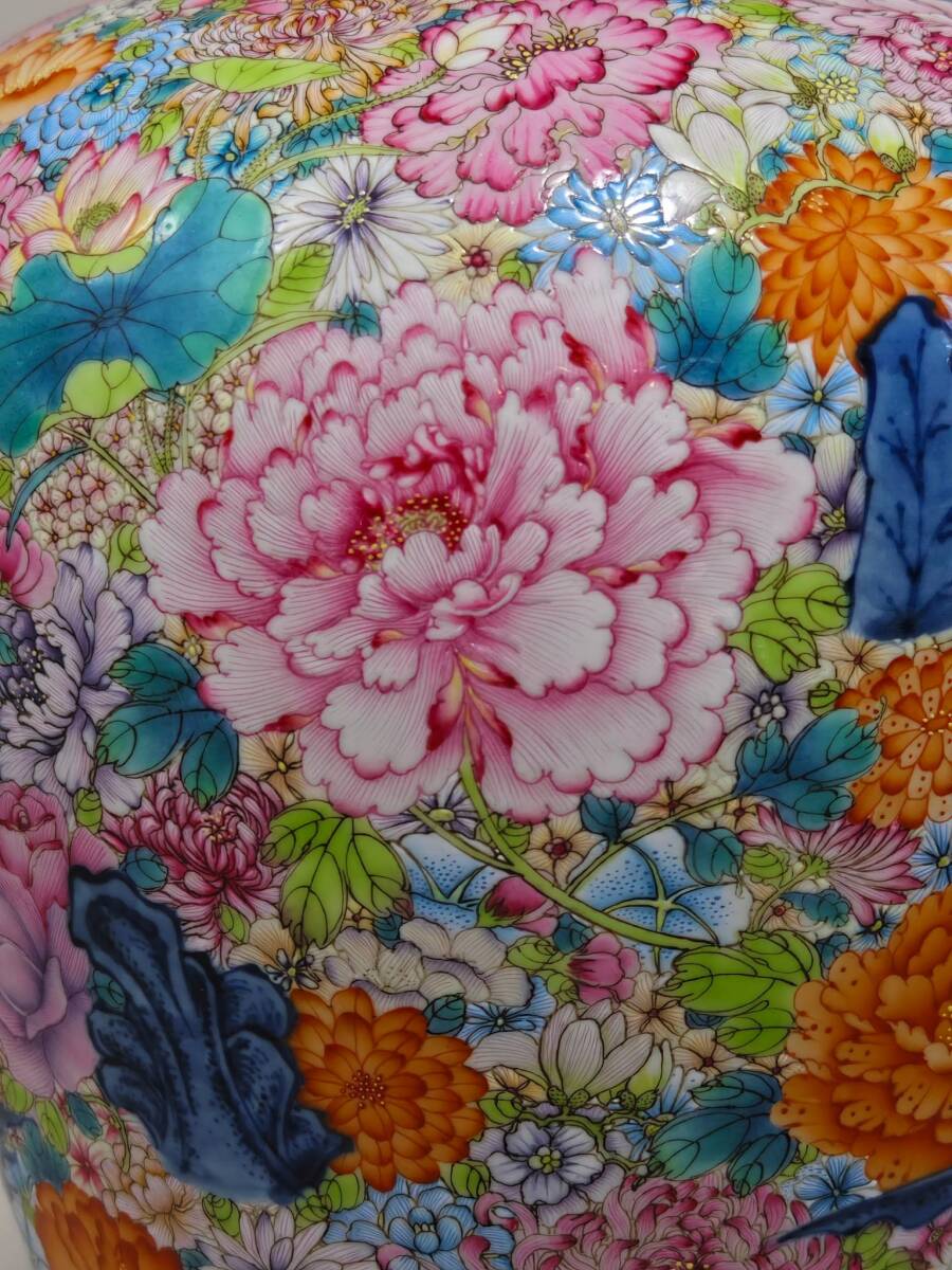 Chinese Dragon & Hundred-Flowers Vase — Qianlong-Style Mark, Famille-Rose Palette — Large 34 cm Display Vessel (Found in Japan)