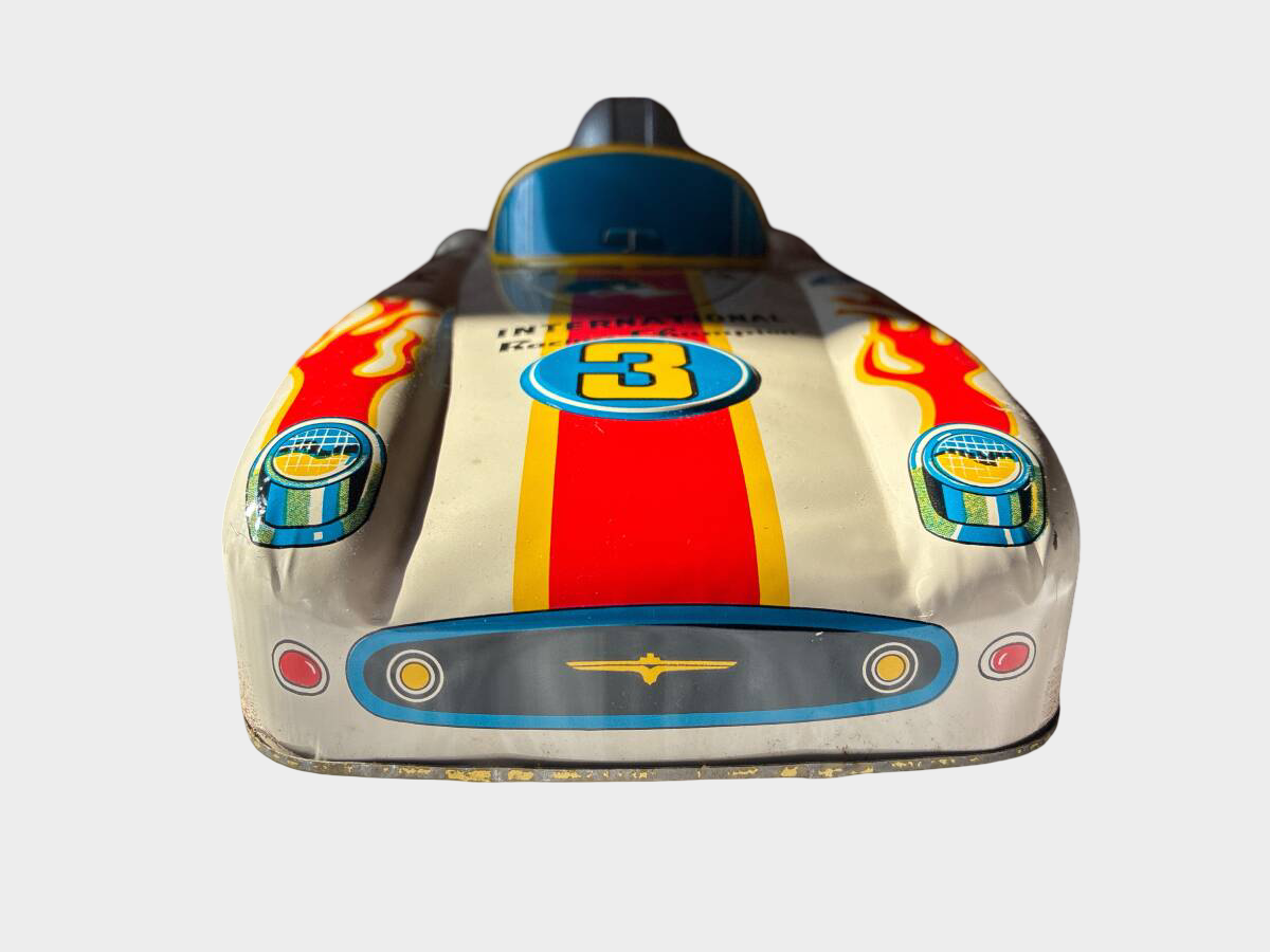 Large Vintage Japanese Tin Racing Car with Driver Showa Era Champion Speed Toy
