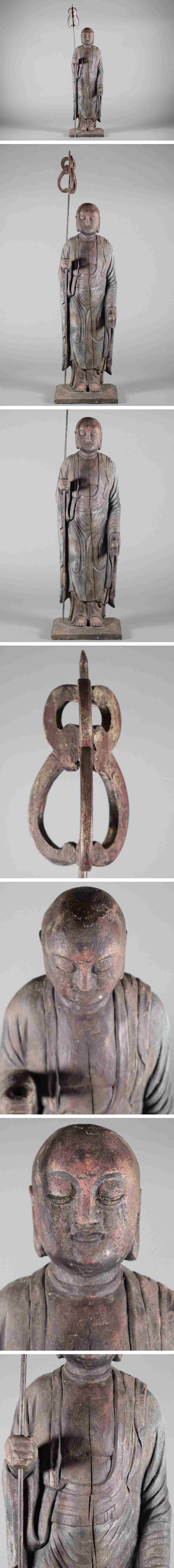 Large Wooden Jizo Bosatsu Sculpture — Edo Period Buddhist Art | Standing Guardian of Children & Travelers | 70cm