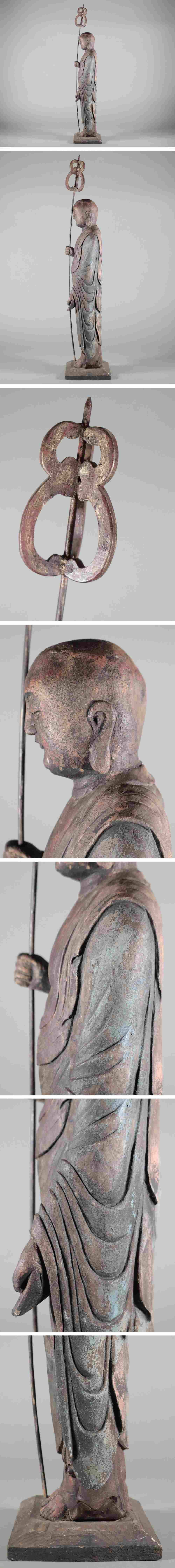 Large Wooden Jizo Bosatsu Sculpture — Edo Period Buddhist Art | Standing Guardian of Children & Travelers | 70cm