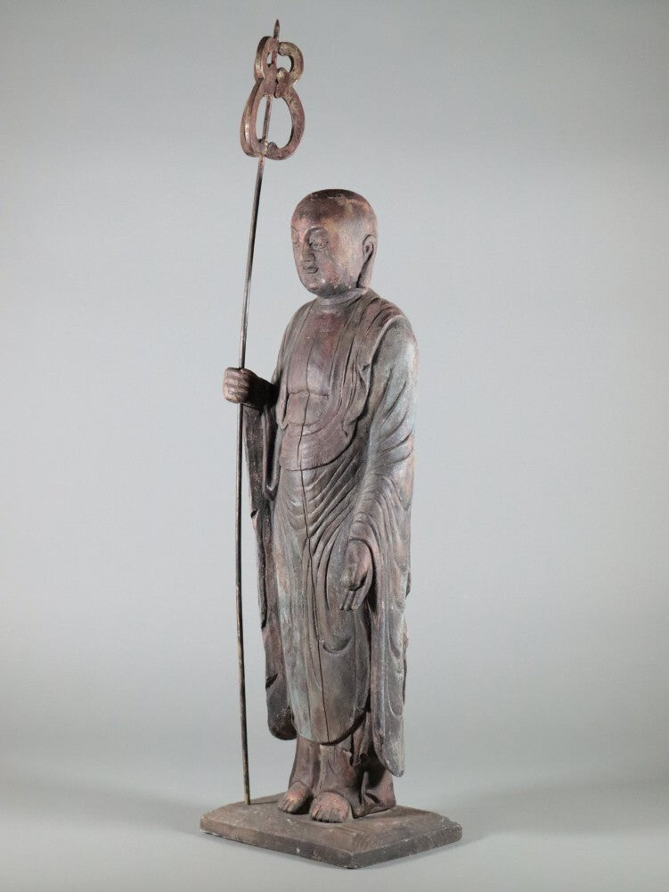 Large Wooden Jizo Bosatsu Sculpture — Edo Period Buddhist Art | Standing Guardian of Children & Travelers | 70cm