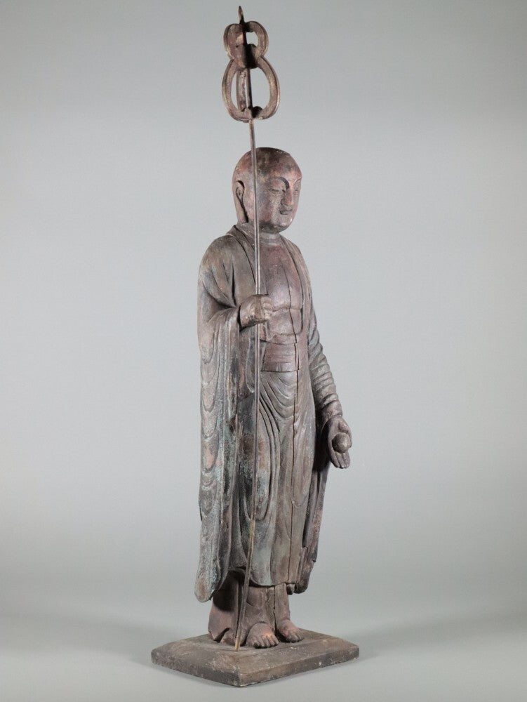 Large Wooden Jizo Bosatsu Sculpture — Edo Period Buddhist Art | Standing Guardian of Children & Travelers | 70cm