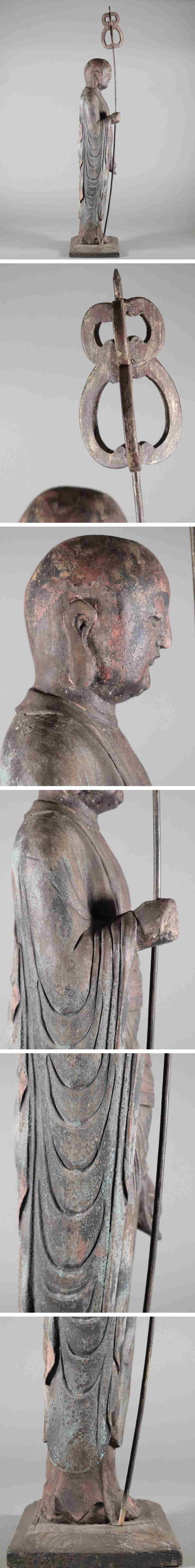 Large Wooden Jizo Bosatsu Sculpture — Edo Period Buddhist Art | Standing Guardian of Children & Travelers | 70cm