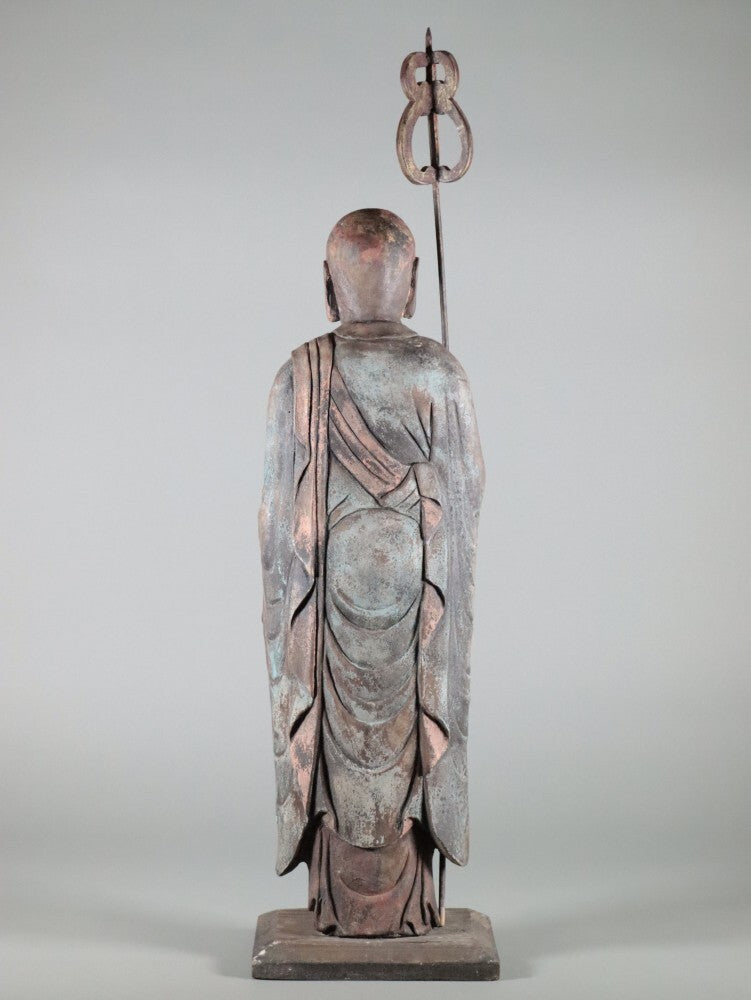 Large Wooden Jizo Bosatsu Sculpture — Edo Period Buddhist Art | Standing Guardian of Children & Travelers | 70cm