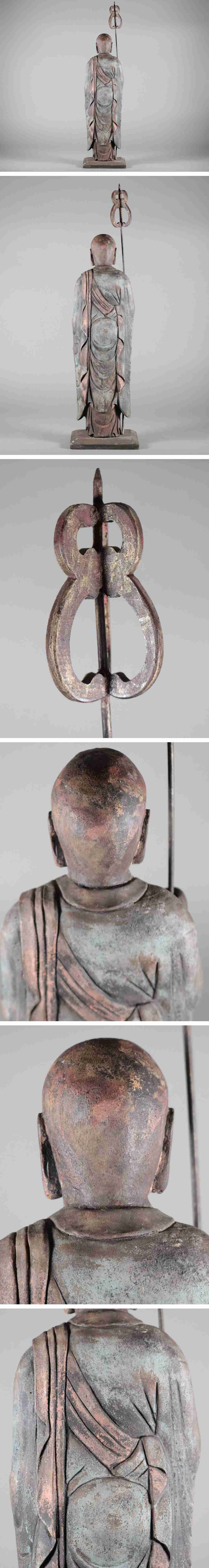 Large Wooden Jizo Bosatsu Sculpture — Edo Period Buddhist Art | Standing Guardian of Children & Travelers | 70cm