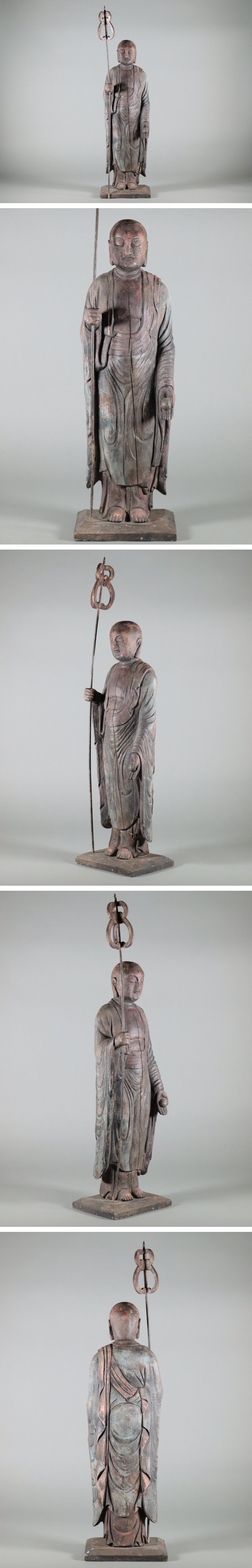 Large Wooden Jizo Bosatsu Sculpture — Edo Period Buddhist Art | Standing Guardian of Children & Travelers | 70cm