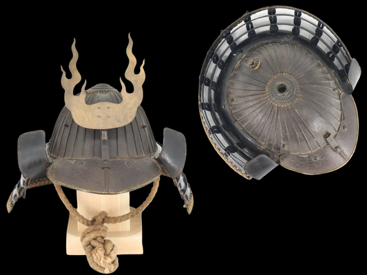 Late Edo 36-Plate Suji-Bachi Kabuto with Copper Flaming Crest | Akoda-Style Samurai Helmet Art | 3-Tier Shikoro | Museum-Grade Presence
