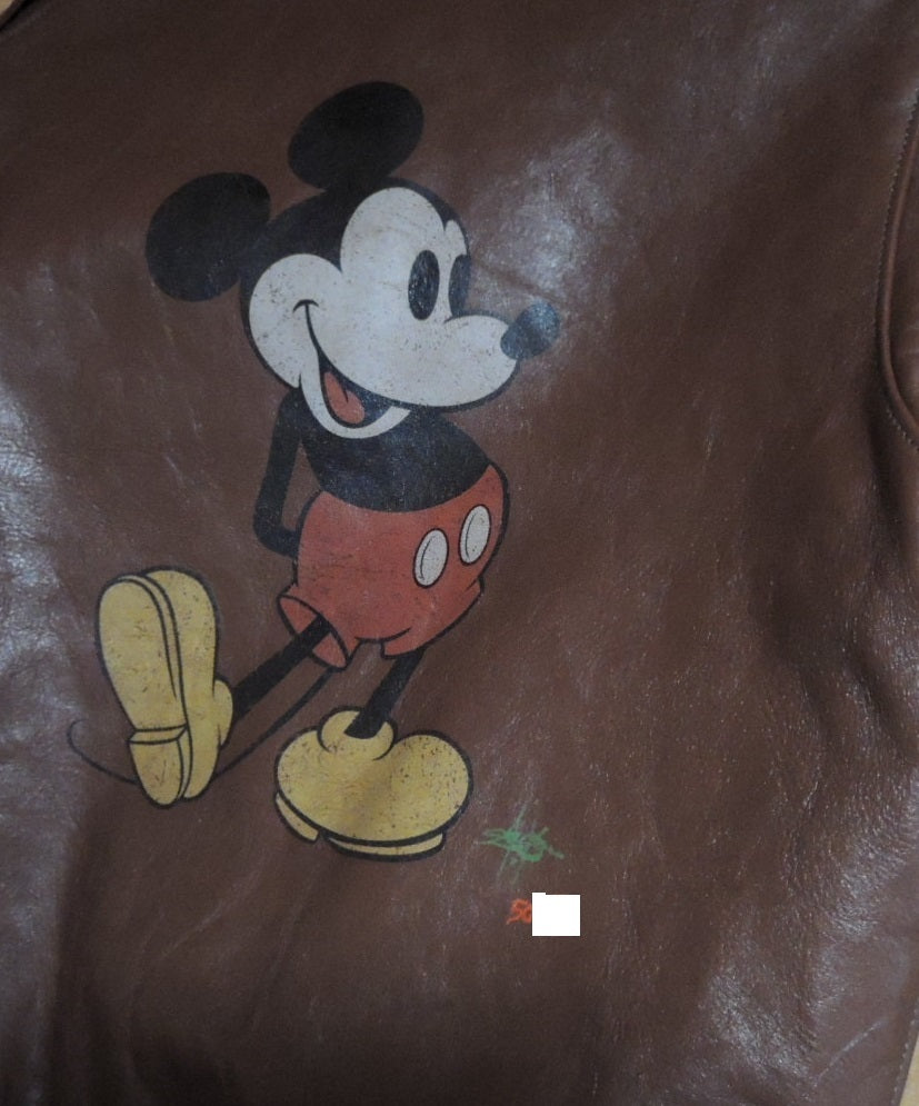 Limited Edition Toys McCoy Mickey Mouse Disneyana Disney A-2 Flight Jacket Horsehide Disney Hand Painted Custom Rough Wear Style Size 36