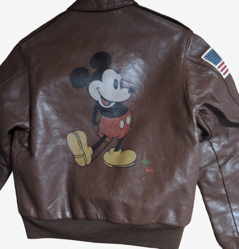 Limited Edition Toys McCoy Mickey Mouse Disneyana Disney A-2 Flight Jacket Horsehide Disney Hand Painted Custom Rough Wear Style Size 36