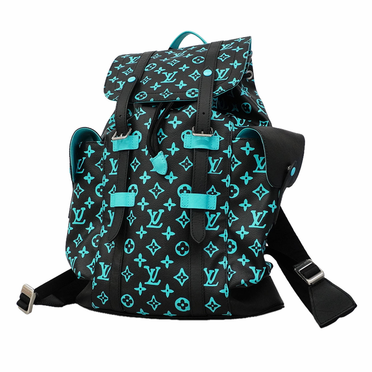 Louis Vuitton Christopher MM M21936 Monogram Playground Black Neon Blue Backpack 2023