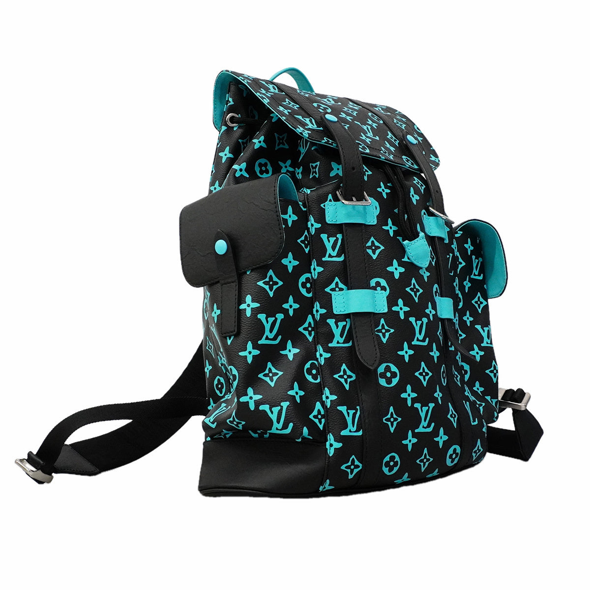 Louis Vuitton Christopher MM M21936 Monogram Playground Black Neon Blue Backpack 2023