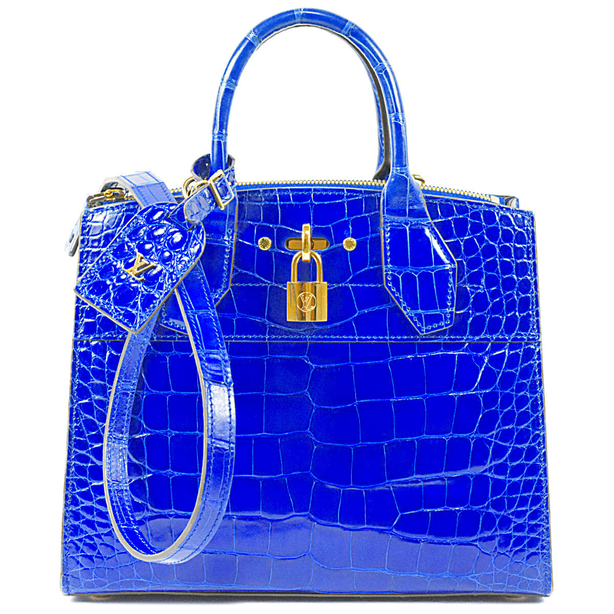 Louis Vuitton City Steamer PM N95818, Blue Alligator Crocodilian Leather Two-Way Bag, Gold-Tone Hardware