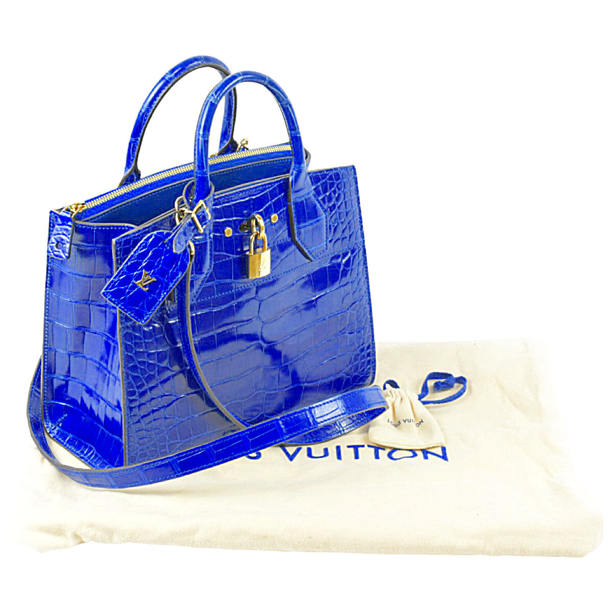 Louis Vuitton City Steamer PM N95818, Blue Alligator Crocodilian Leather Two-Way Bag, Gold-Tone Hardware