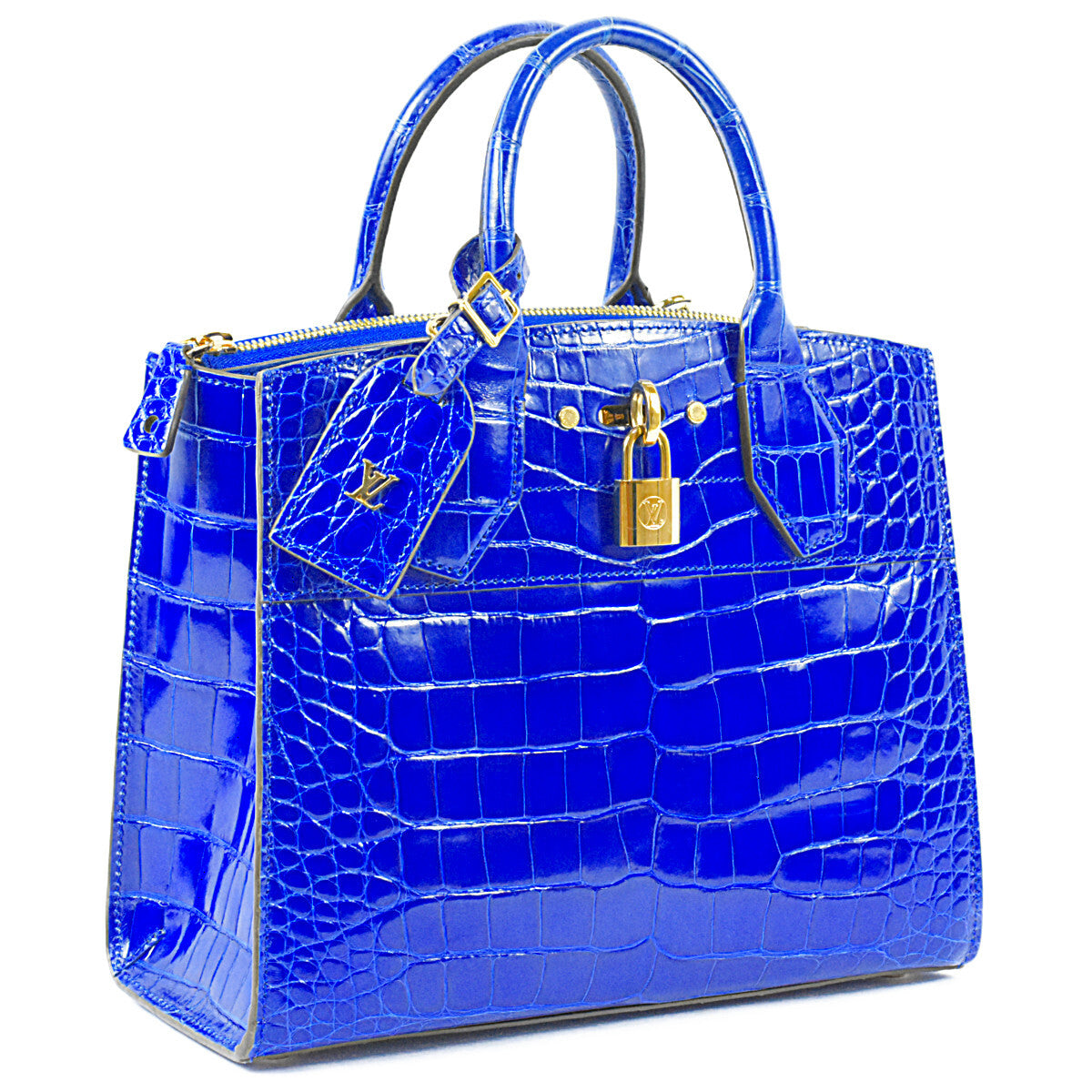 Louis Vuitton City Steamer PM N95818, Blue Alligator Crocodilian Leather Two-Way Bag, Gold-Tone Hardware