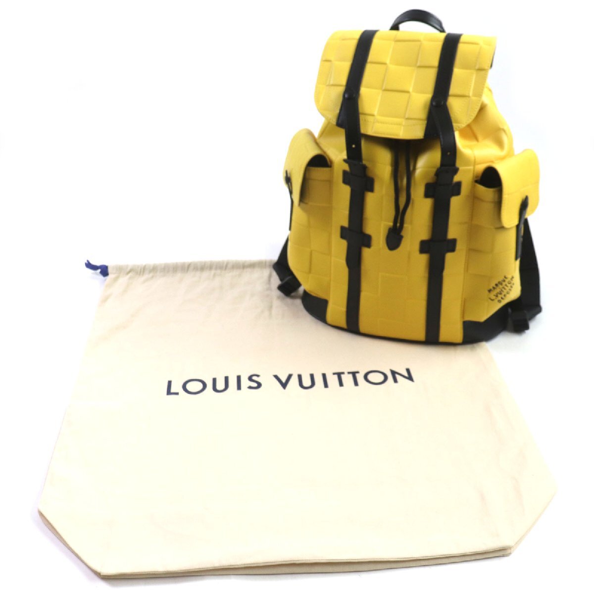 Louis Vuitton Damier Scuba Christopher MM M25016 Jaune Yellow Leather Backpack