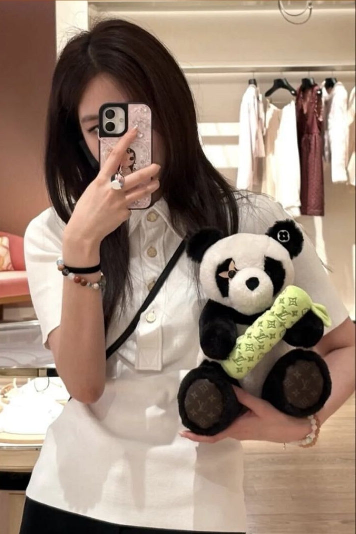 Louis Vuitton Doudou Panda PM GI1687 Monogram Plush Black White Bamboo