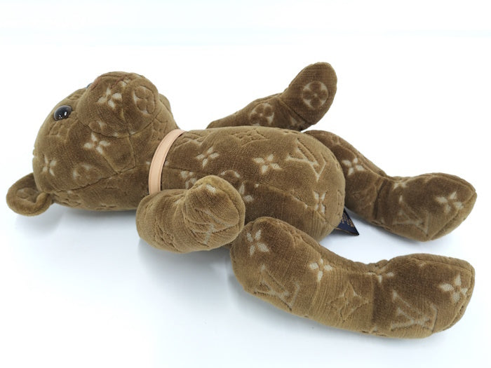 Louis Vuitton Teddy Bear PM GI0791 Dou Dou, Brown Monogram Velvet with Natural Cowhide Collar