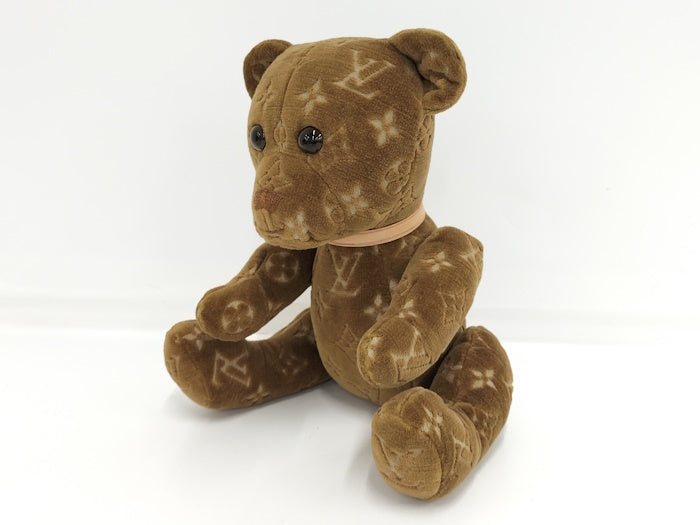 Louis Vuitton Teddy Bear PM GI0791 Dou Dou, Brown Monogram Velvet with Natural Cowhide Collar