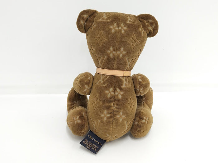 Louis Vuitton Teddy Bear PM GI0791 Dou Dou, Brown Monogram Velvet with Natural Cowhide Collar