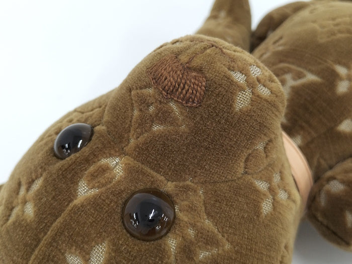 Louis Vuitton Teddy Bear PM GI0791 Dou Dou, Brown Monogram Velvet with Natural Cowhide Collar