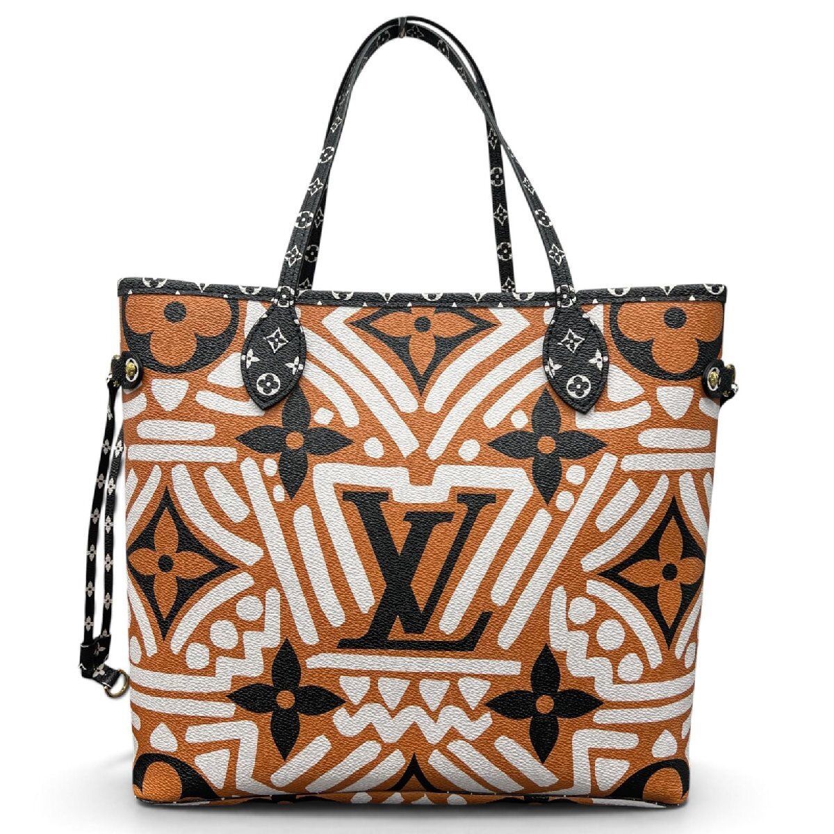 Louis Vuitton LV Crafty Neverfull MM M56584 Monogram Giant Cream Caramel White Tote with Pouch