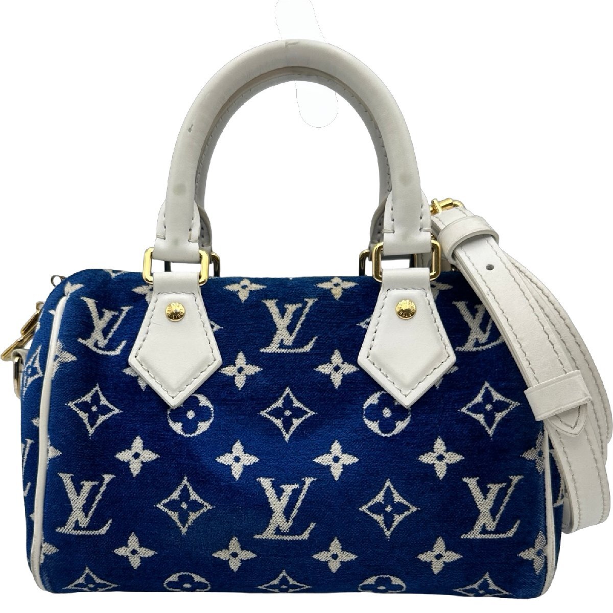 Louis Vuitton LV Match Speedy Bandouliere 20 M20751 Blue Monogram Jacquard Velvet Bag