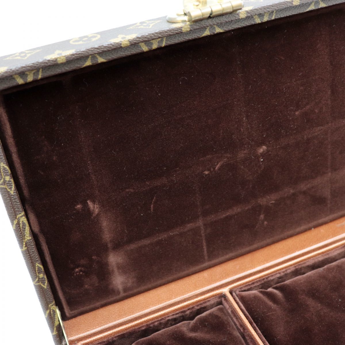 Louis Vuitton Boite Bijoux M47120 Monogram Jewelry Trunk, Brown Velvet Interior & Fitted Tray