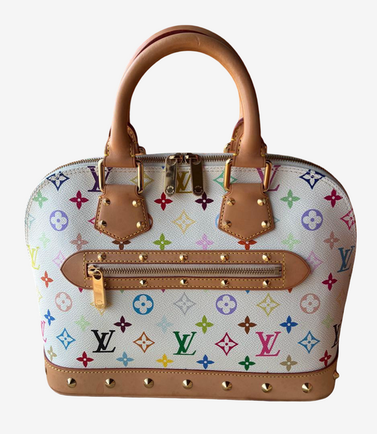 Louis Vuitton Murakami Alma Multicolor White Monogram Handbag Gold Hardware Rare Icon Bag with Box Dustbag