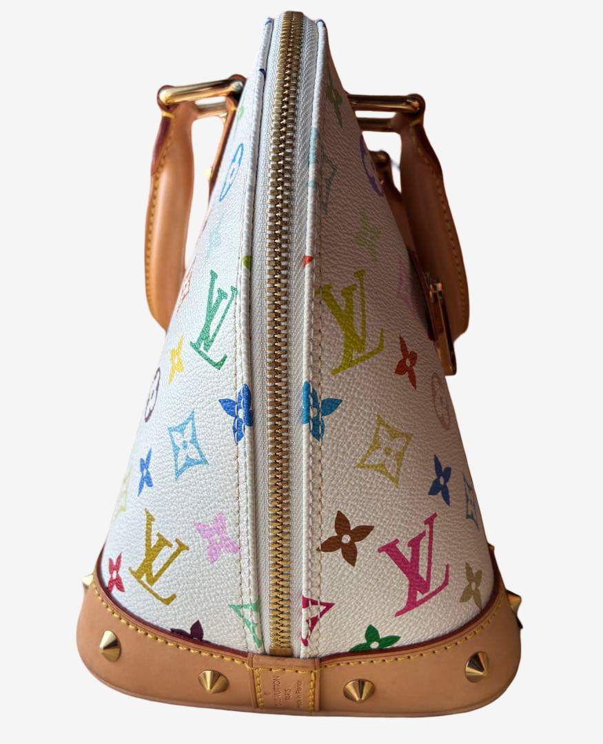 Louis Vuitton Murakami Alma Multicolor White Monogram Handbag Gold Hardware Rare Icon Bag with Box Dustbag