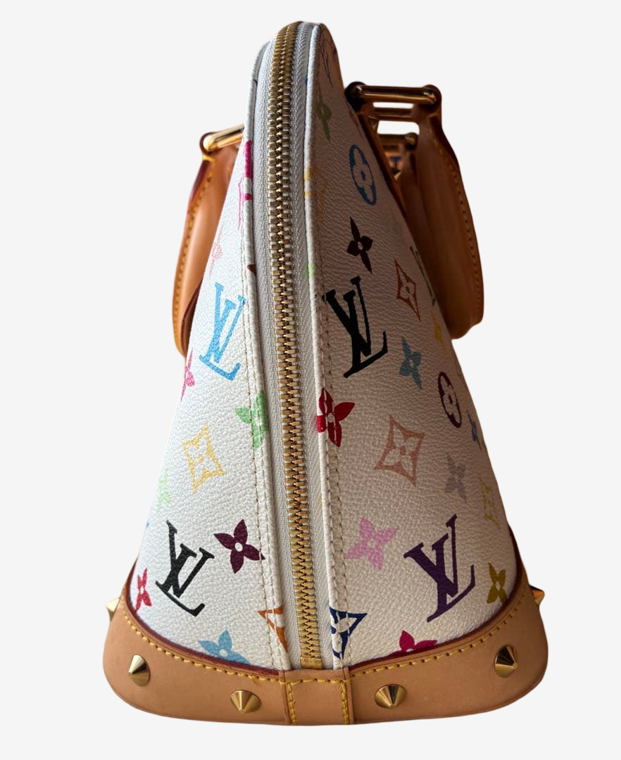 Louis Vuitton Murakami Alma Multicolor White Monogram Handbag Gold Hardware Rare Icon Bag with Box Dustbag