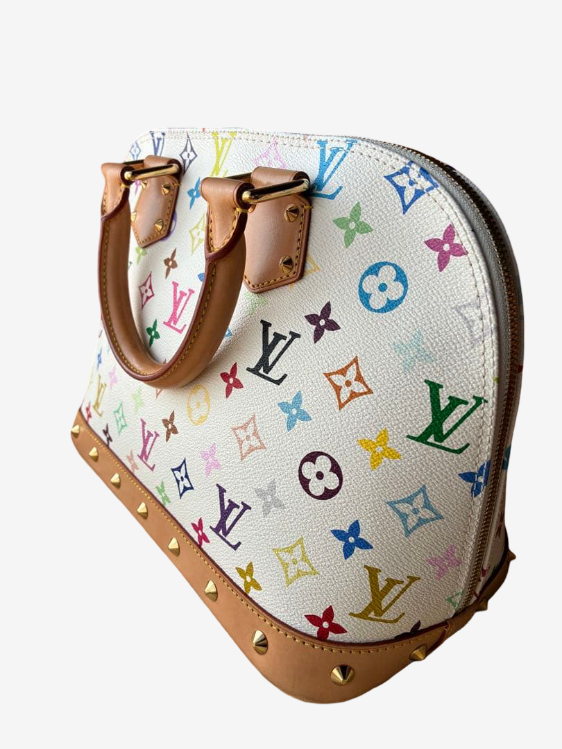 Louis Vuitton Murakami Alma Multicolor White Monogram Handbag Gold Hardware Rare Icon Bag with Box Dustbag