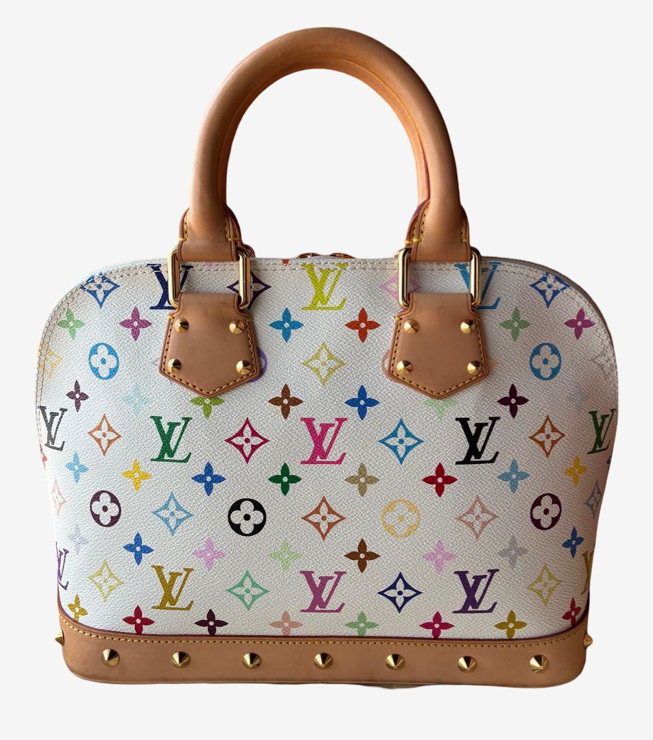 Louis Vuitton Murakami Alma Multicolor White Monogram Handbag Gold Hardware Rare Icon Bag with Box Dustbag