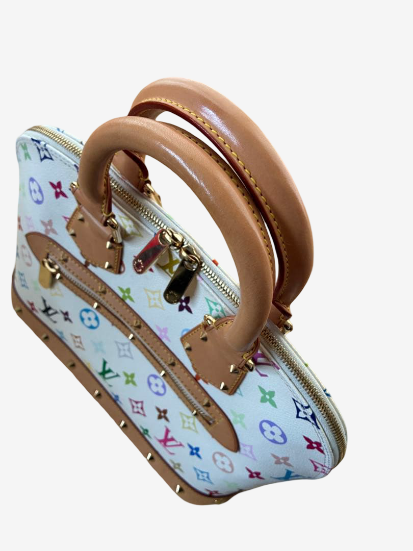 Louis Vuitton Murakami Alma Multicolor White Monogram Handbag Gold Hardware Rare Icon Bag with Box Dustbag