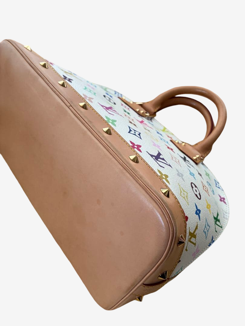 Louis Vuitton Murakami Alma Multicolor White Monogram Handbag Gold Hardware Rare Icon Bag with Box Dustbag