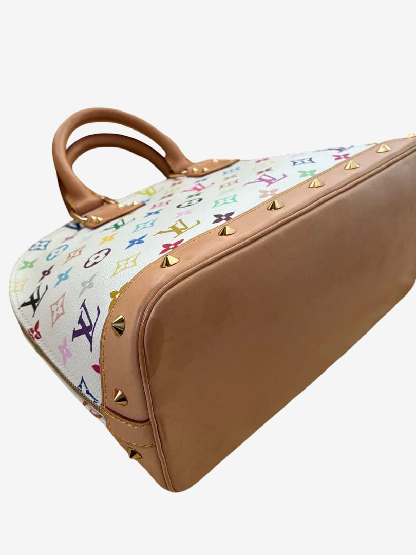 Louis Vuitton Murakami Alma Multicolor White Monogram Handbag Gold Hardware Rare Icon Bag with Box Dustbag