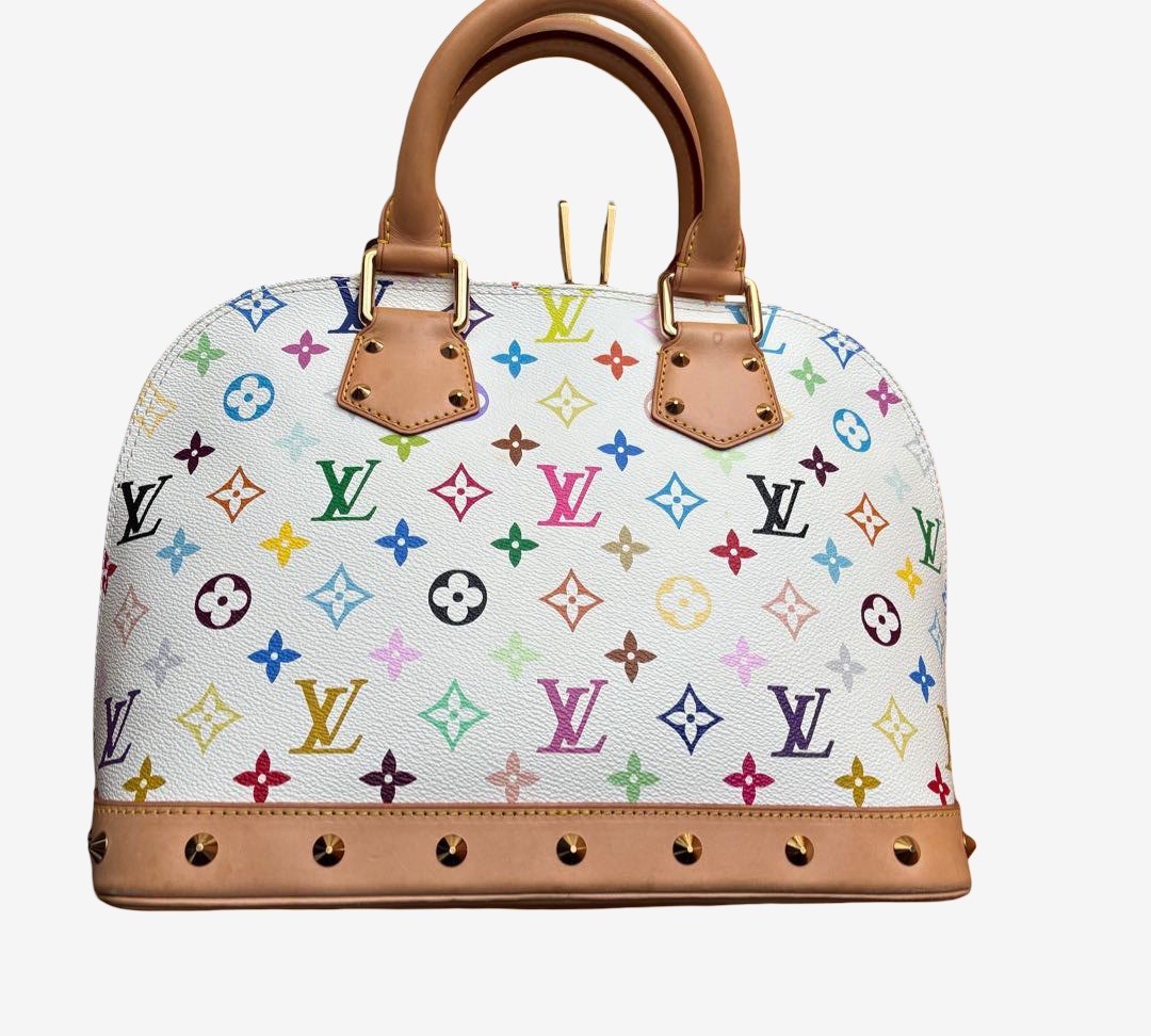 Louis Vuitton Murakami Alma Multicolor White Monogram Handbag Gold Hardware Rare Icon Bag with Box Dustbag