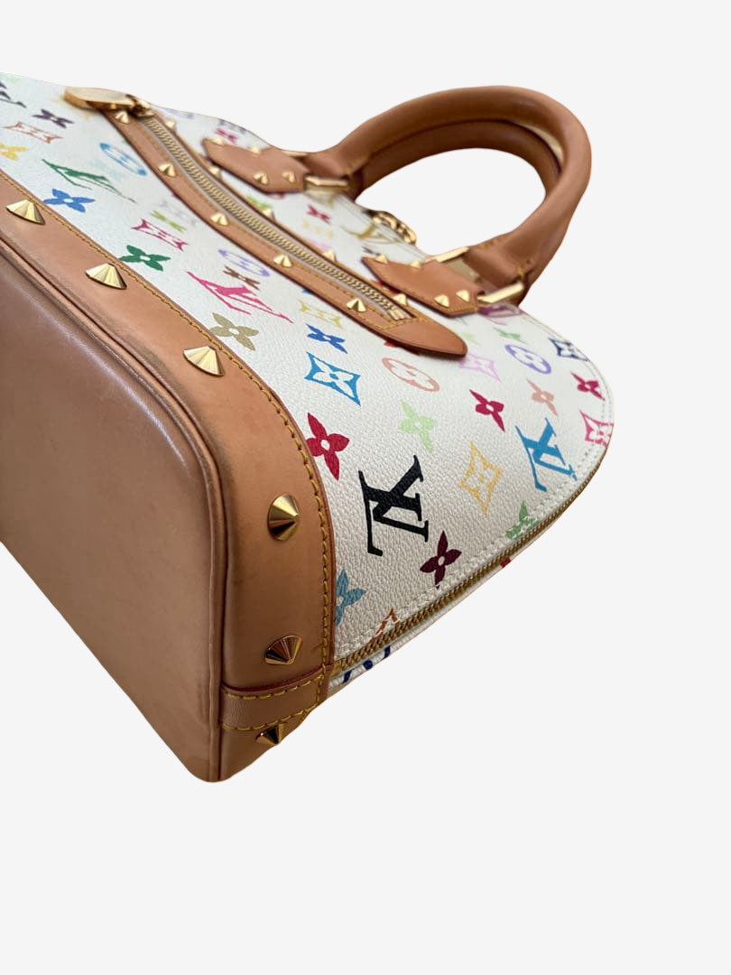 Louis Vuitton Murakami Alma Multicolor White Monogram Handbag Gold Hardware Rare Icon Bag with Box Dustbag