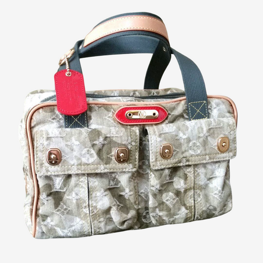 Louis Vuitton Murakami Camouflage Monogram Mini Boston Tote Rare Archive Utility Bag Khaki Denim Style