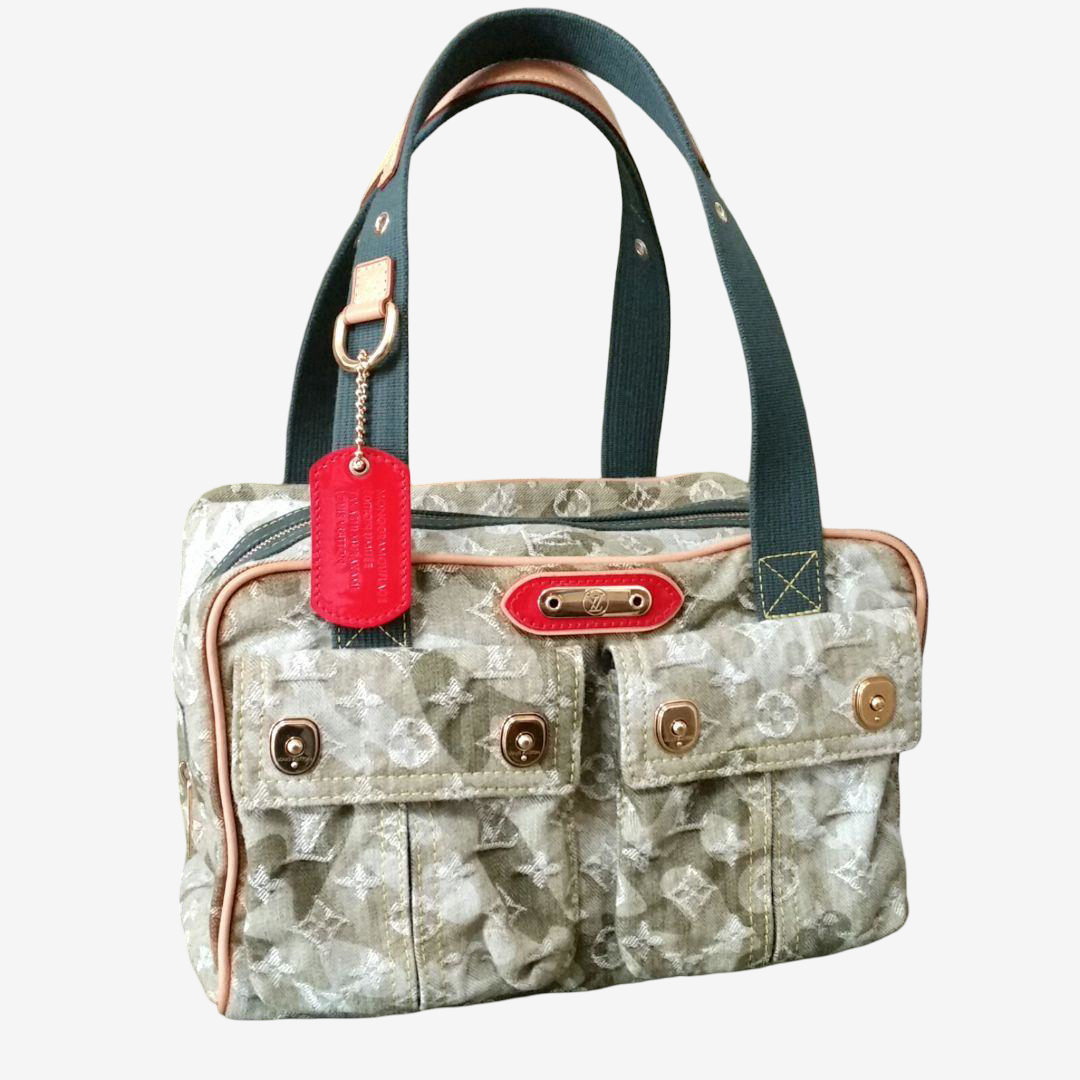 Louis Vuitton Murakami Camouflage Monogram Mini Boston Tote Rare Archive Utility Bag Khaki Denim Style
