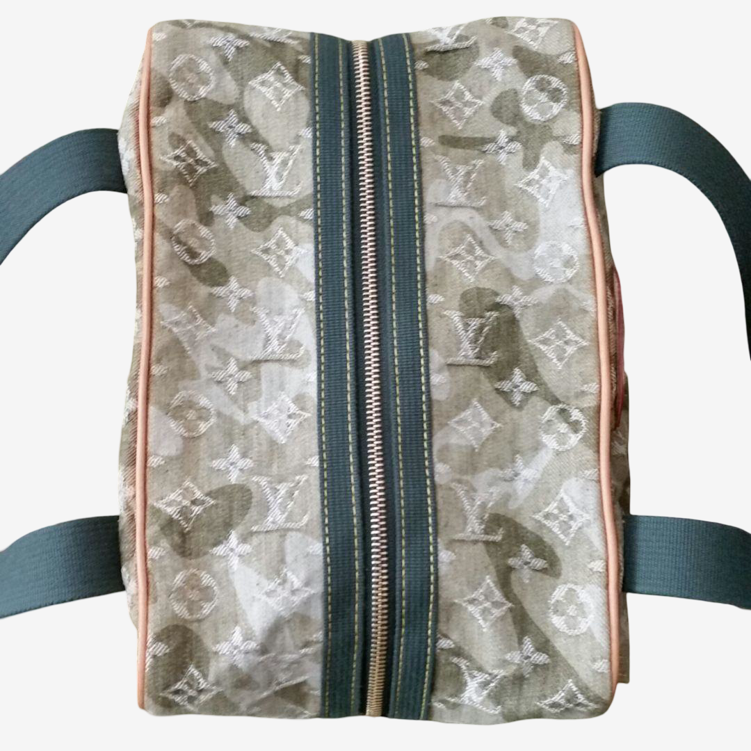 Louis Vuitton Murakami Camouflage Monogram Mini Boston Tote Rare Archive Utility Bag Khaki Denim Style