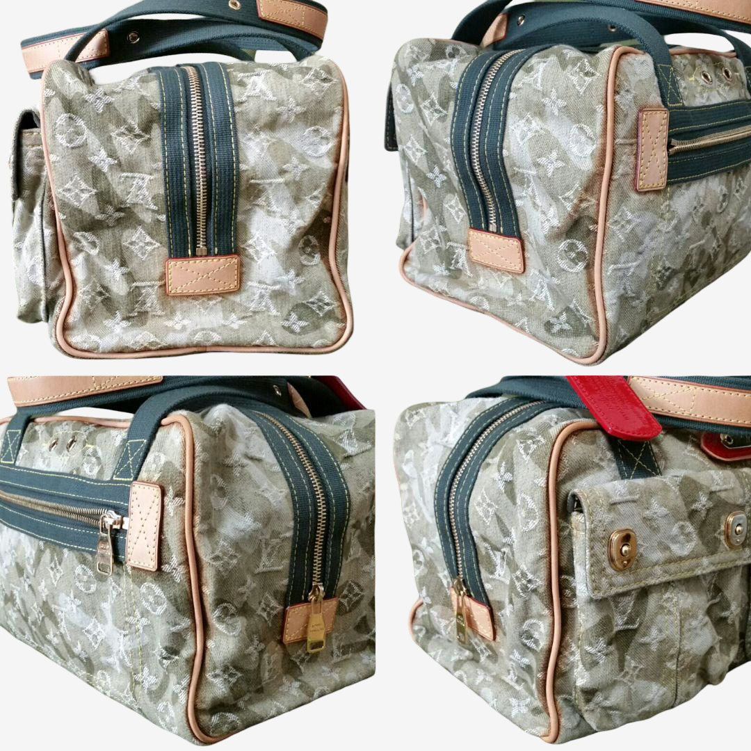 Louis Vuitton Murakami Camouflage Monogram Mini Boston Tote Rare Archive Utility Bag Khaki Denim Style