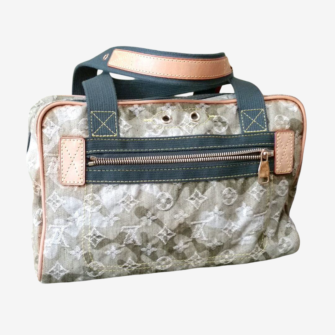Louis Vuitton Murakami Camouflage Monogram Mini Boston Tote Rare Archive Utility Bag Khaki Denim Style