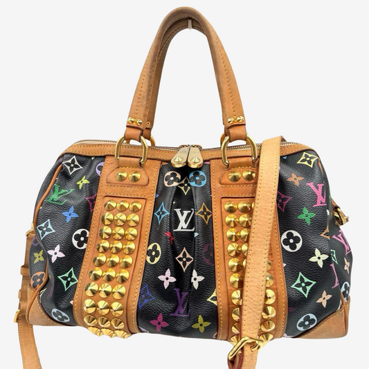 Louis Vuitton x Takashi Murakami Courtney MM Studded Multicolor Black Bag Rare