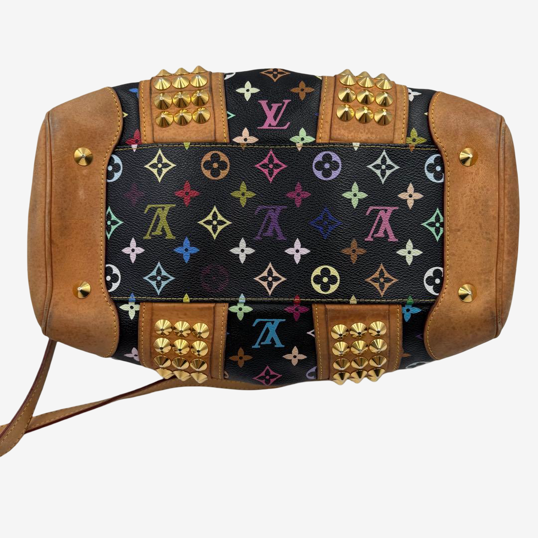 Louis Vuitton x Takashi Murakami Courtney MM Studded Multicolor Black Bag Rare