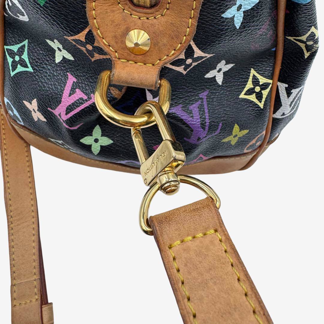 Louis Vuitton x Takashi Murakami Courtney MM Studded Multicolor Black Bag Rare